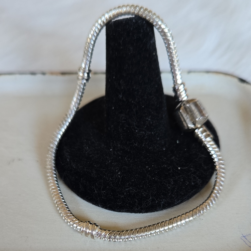B-035-Silver Tone Snake Chain Charm Bracelet